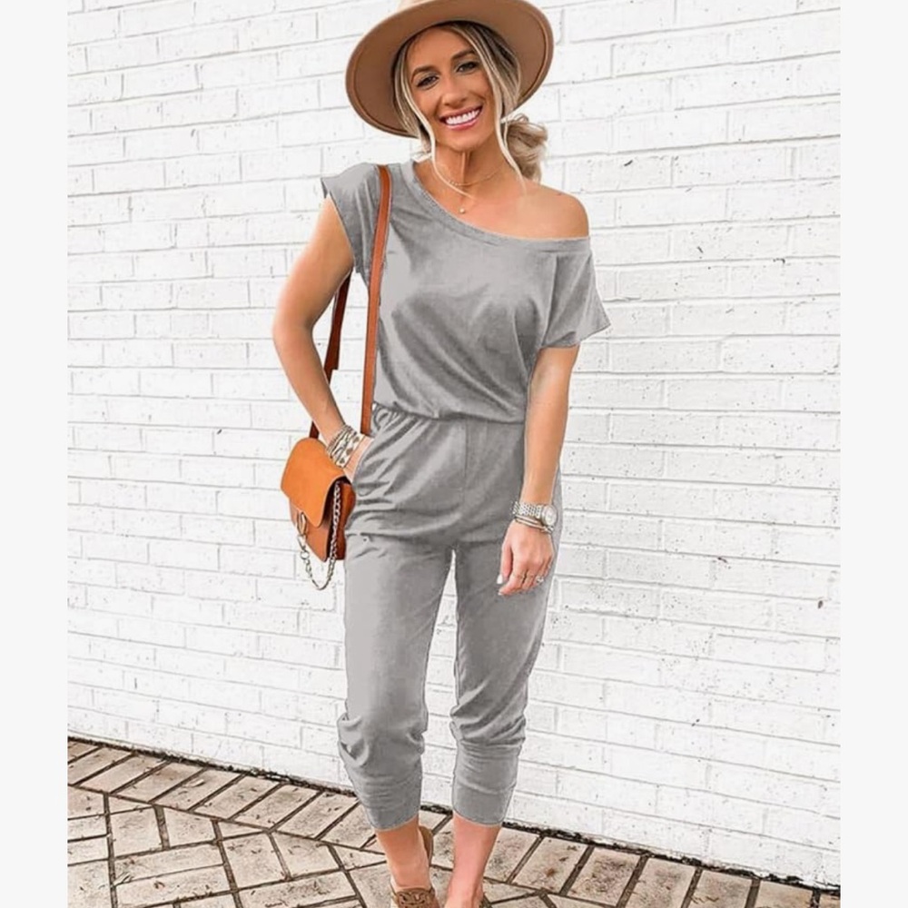 Elegant Off-Shoulder Gray Jumpsuit